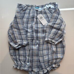 Old Navy Blue and White Plaid Romper